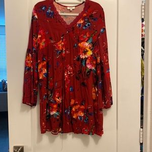 umgee long sleeve red floral dress